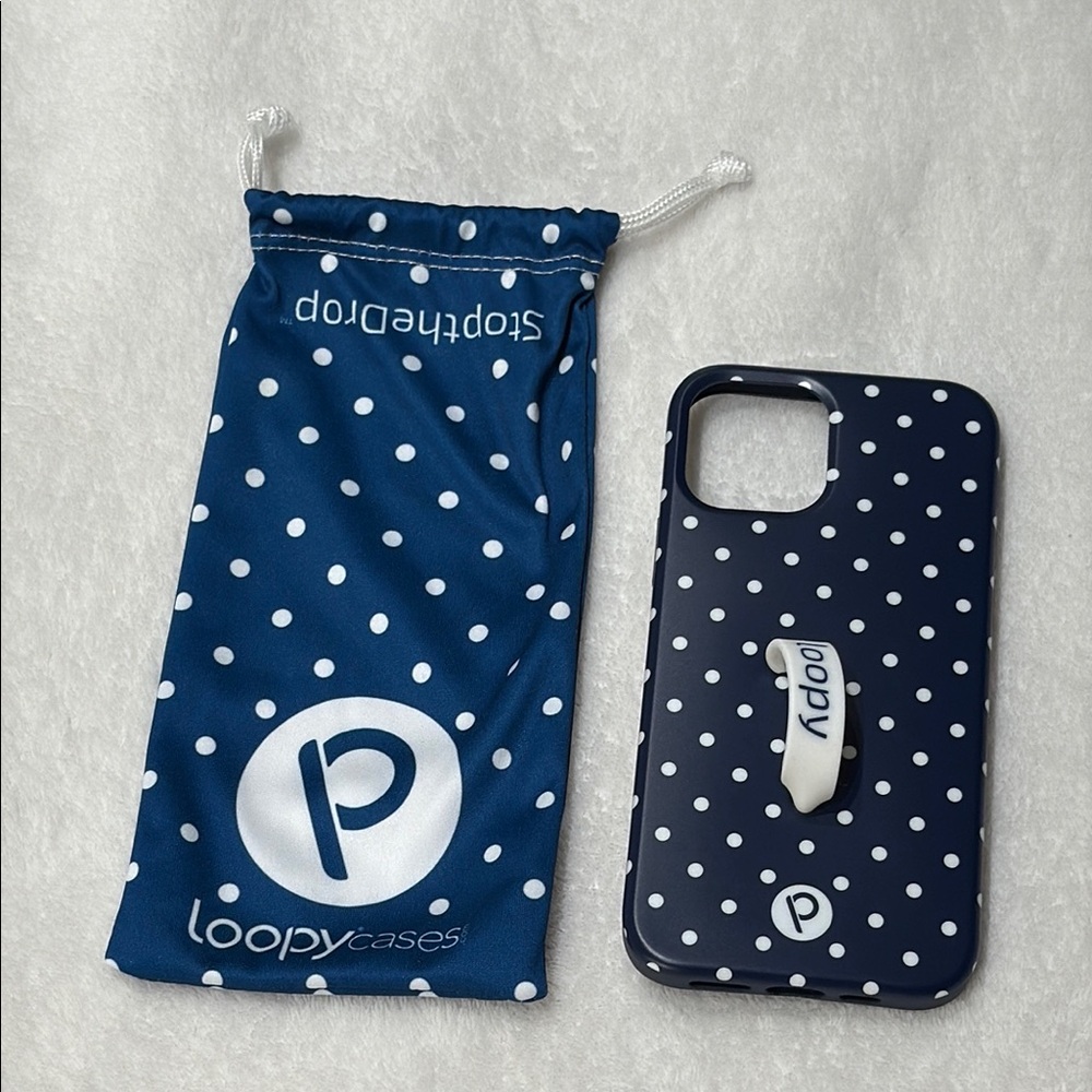 iPhone 12 Pro 6.1” Navy Polka Dot Loopy Case (righty)
